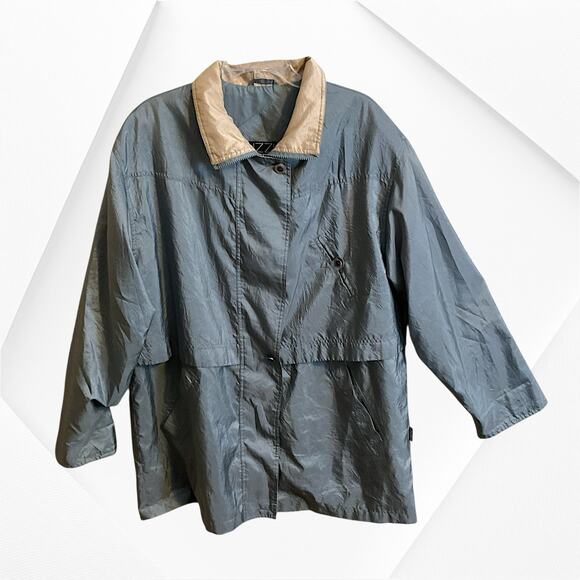 IZZI Activewear Wind Rain Jacket Women’s Size L Green Tan Drawstring Waist Zip - Picture 3 of 13